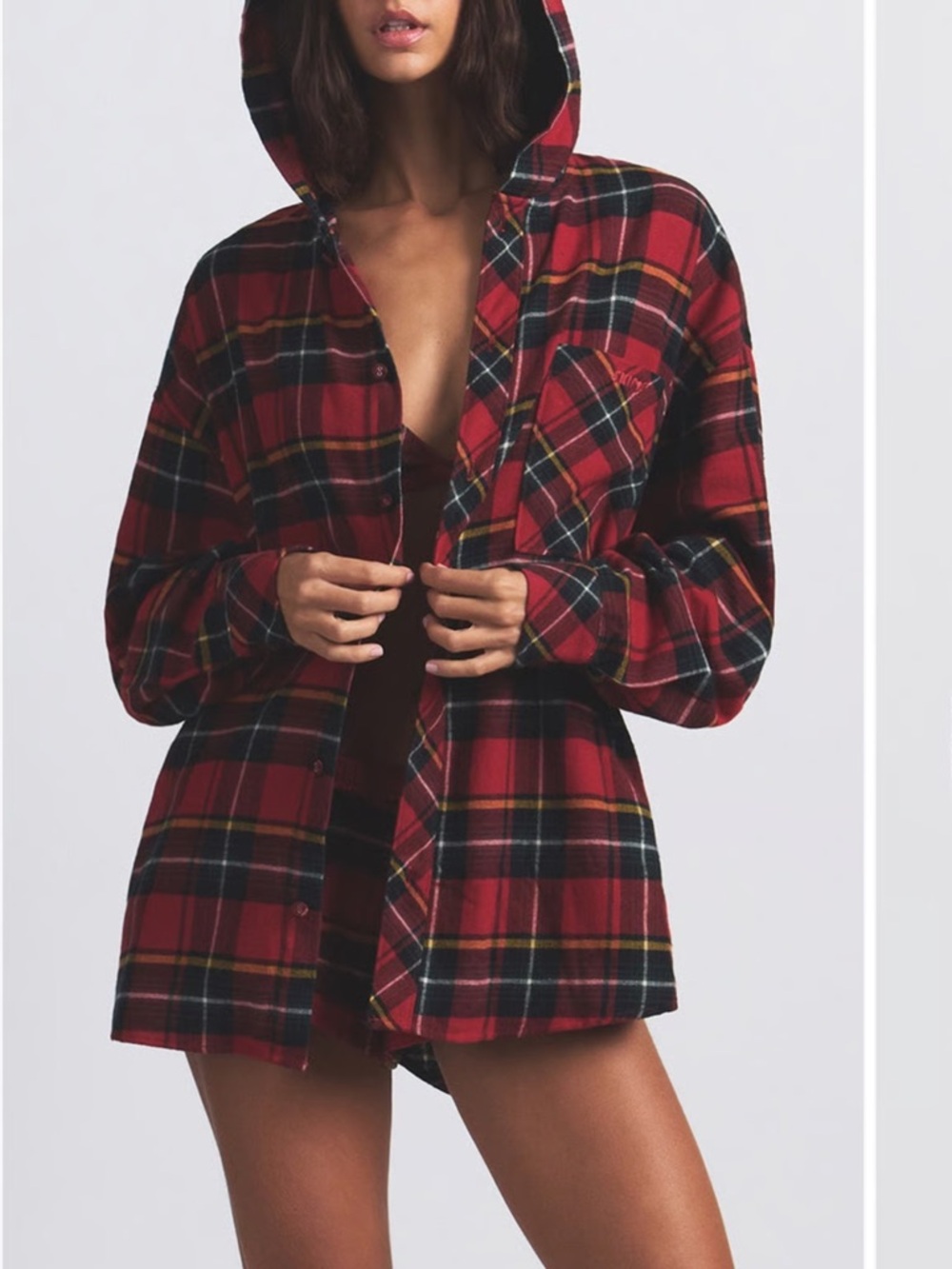 Skims Flannel Hooded Sleep Shirt